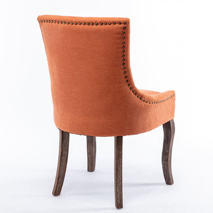 Ultra Side Dining Chair Nail Head set of 2 orange fabric with dark wood legs nailhead trim on Tampa Home & Garden Store