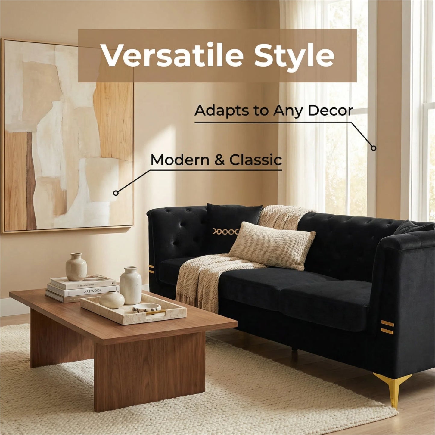 Contemporary Faux Sherpa Sofa and Two Pillows