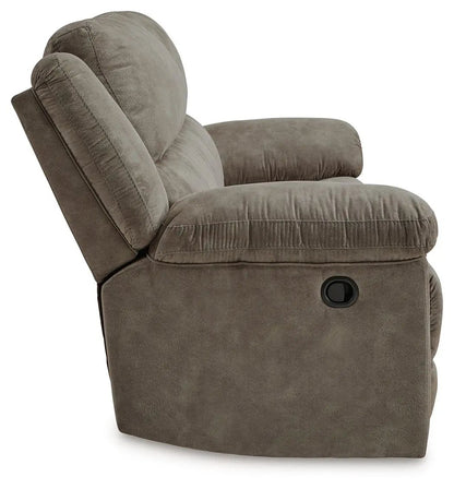 Laresview 2 Seat Reclining Sofa Fossil, soft brown upholstery with side lever on Tampa Home & Garden Store