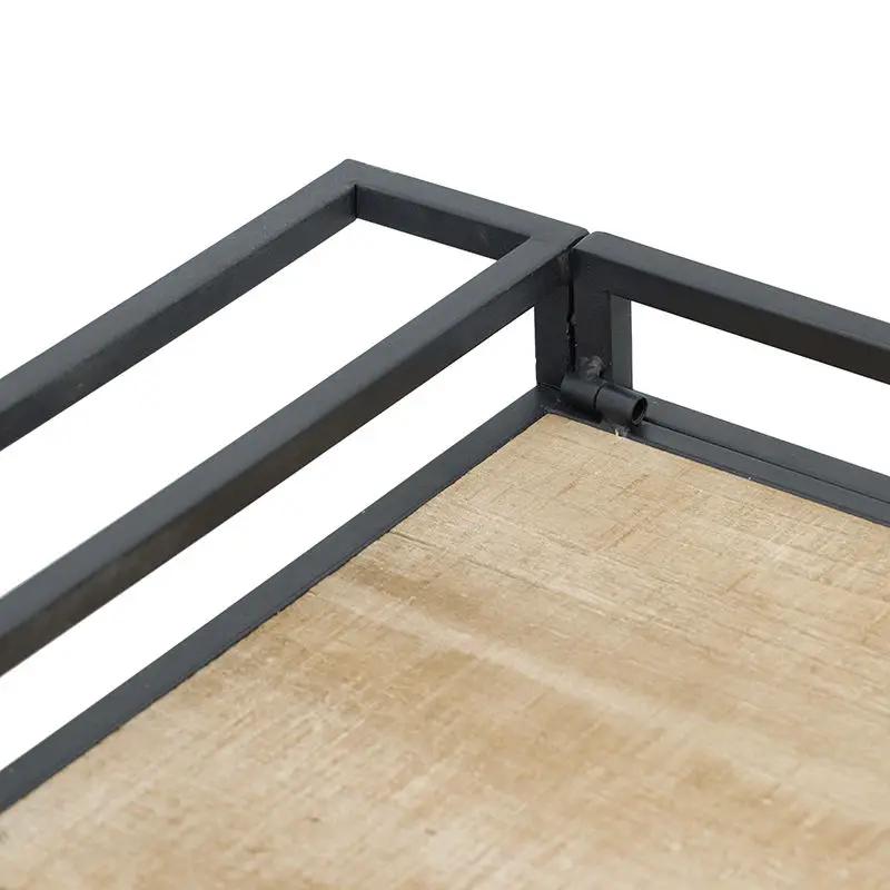 Shelf With Wheel Black and Brown Wood Finish