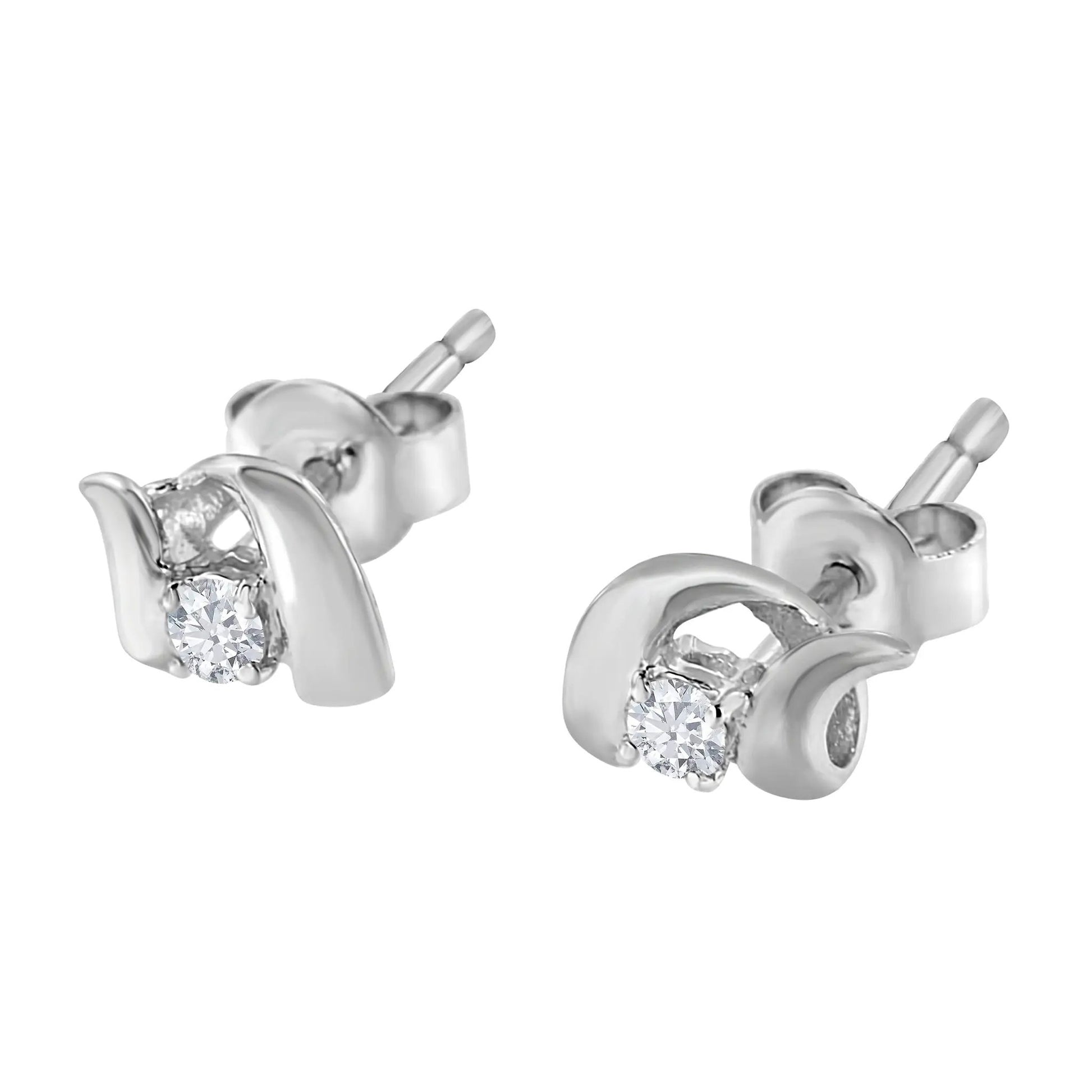 Pair of 10K white gold diamond stud earrings with round stones Espira Swirls push-back on Tampa Home & Garden Store