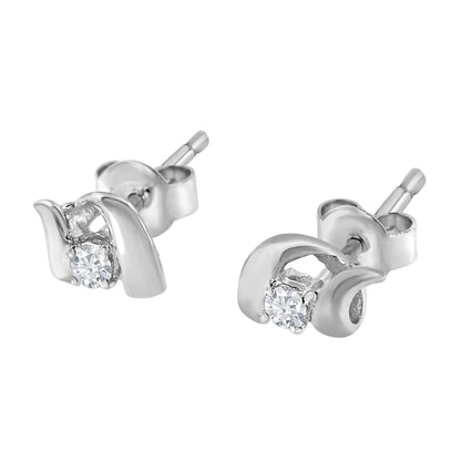 Pair of 10K white gold diamond stud earrings with round stones Espira Swirls push-back on Tampa Home & Garden Store