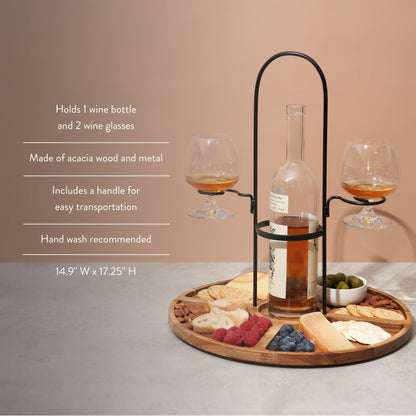 Acacia Wood Wine and Cheese Serving Board for Two