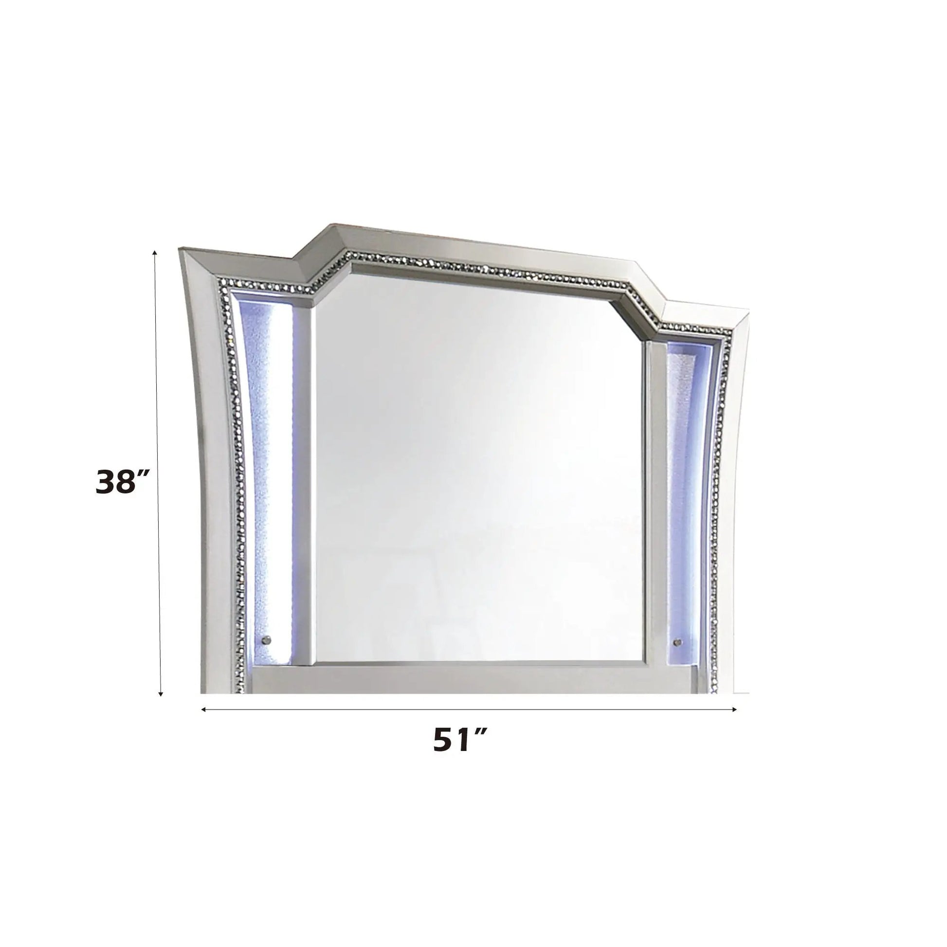 Kaitlyn Mirror With LED, metallic frame with crystal bead trim on Tampa Home & Garden Store