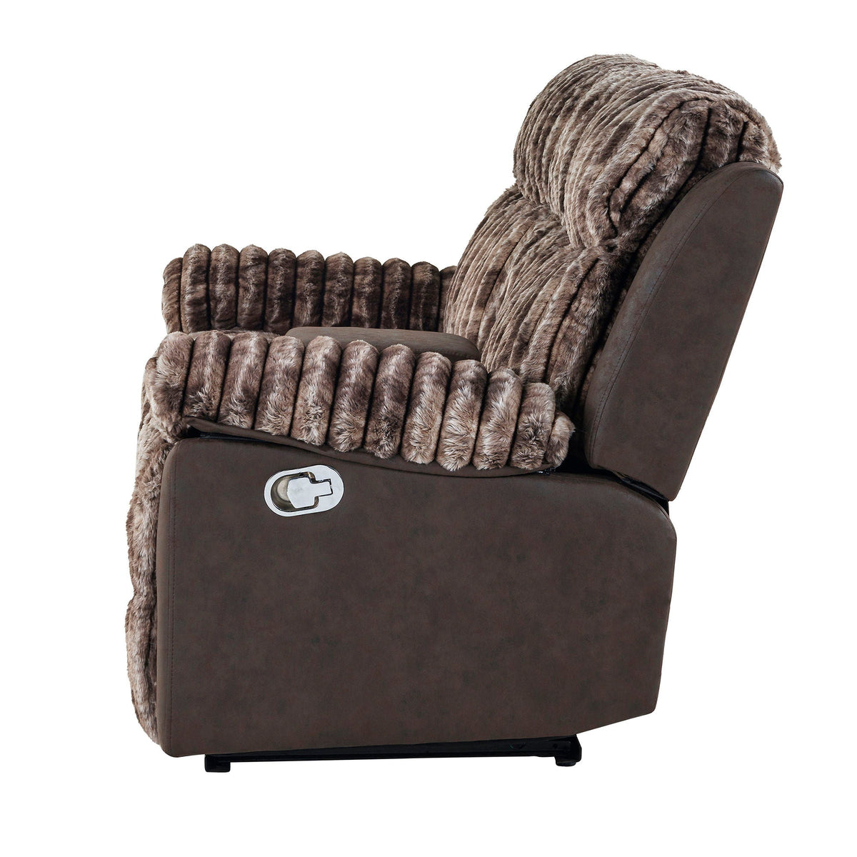 Bruni Manual Reclining Loveseat and Console, brown faux leather with plush fur HouseOfZazla on Tampa Home & Garden Store