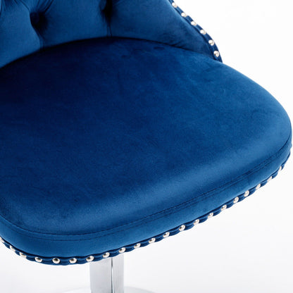 Swivel blue velvet barstool seat with silver studded trim and chrome base set of 2 HouseOfZazla on Tampa Home & Garden Store
