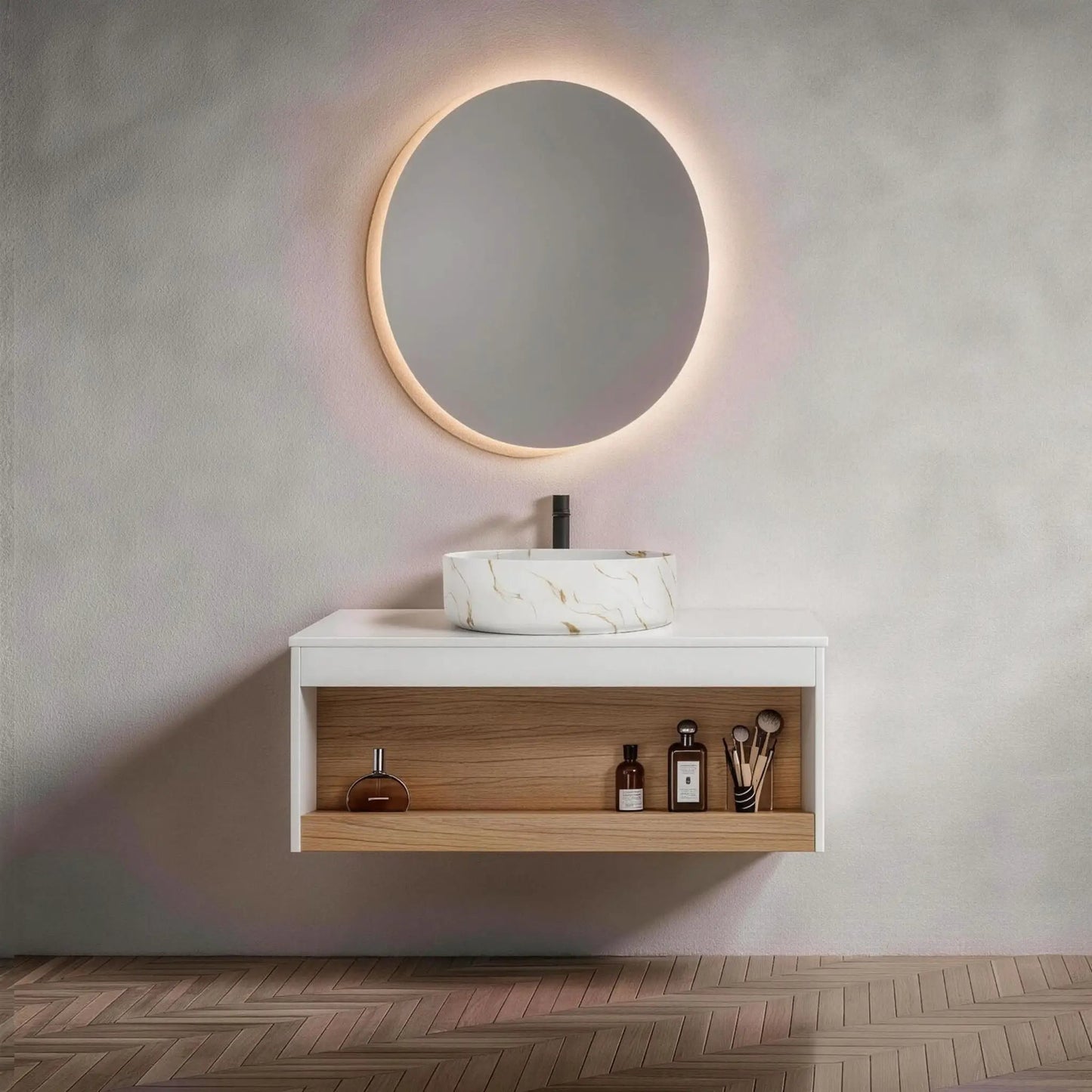Floating Bathroom Vanity with Vessel Sink