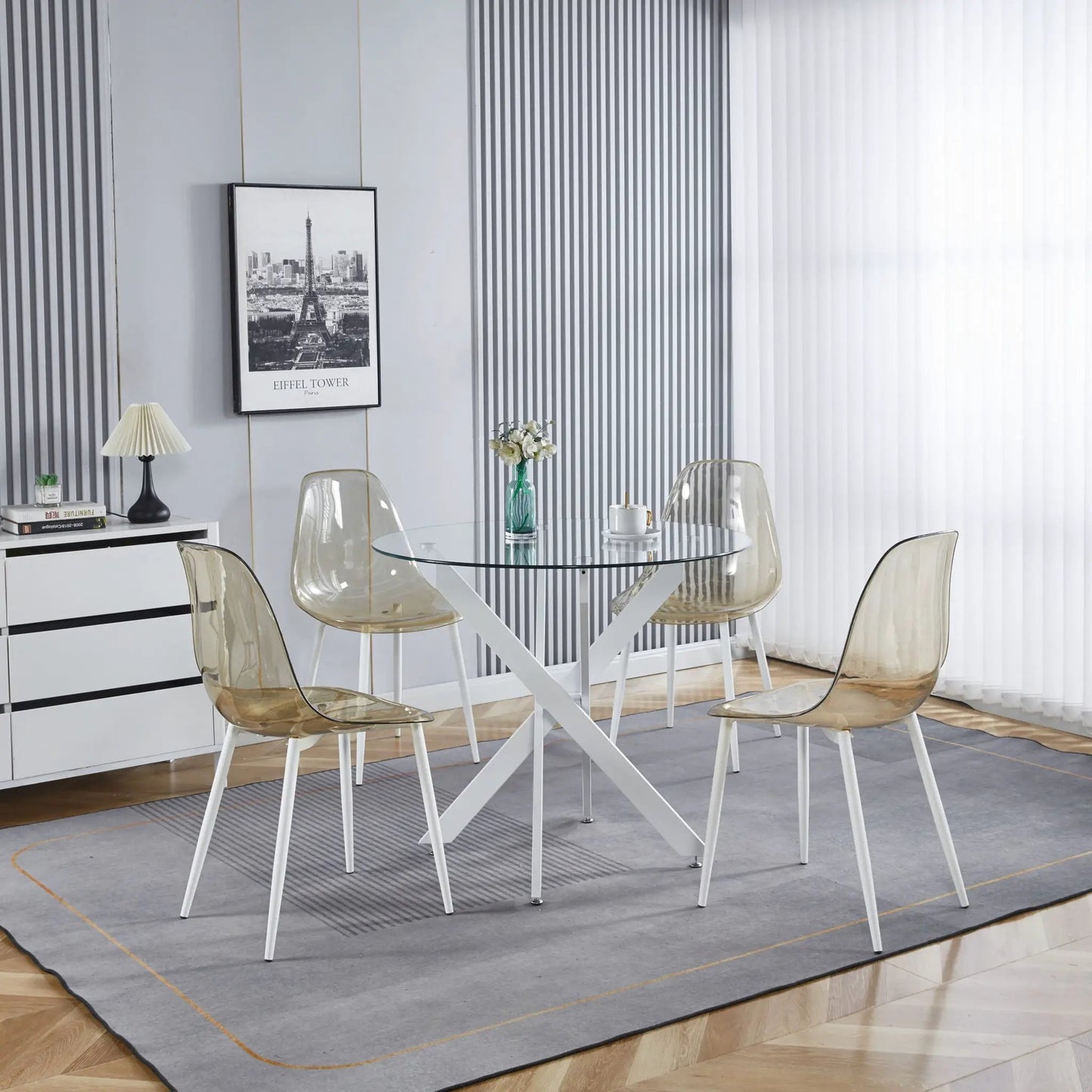 Dining table with cross metal legs and tempered glass top, Unique Piece Furniture on Tampa Home & Garden Store