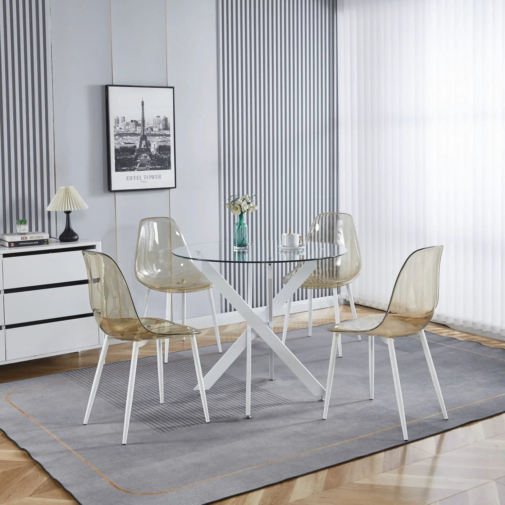 Dining table with cross metal legs and tempered glass top, Unique Piece Furniture on Tampa Home & Garden Store