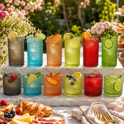 Fortuna Hobnail Lowball and Highball Glass Set
