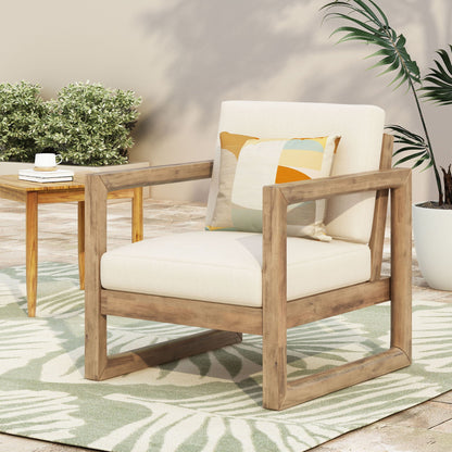 Outdoor Acacia Wood Patio Club Chair beige cushion wooden arm chair HouseOfZazla outdoor chair on Tampa Home & Garden Store