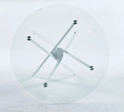 Dining table round tempered glass top with cross chrome metal legs Unique Piece Furniture on Tampa Home & Garden Store