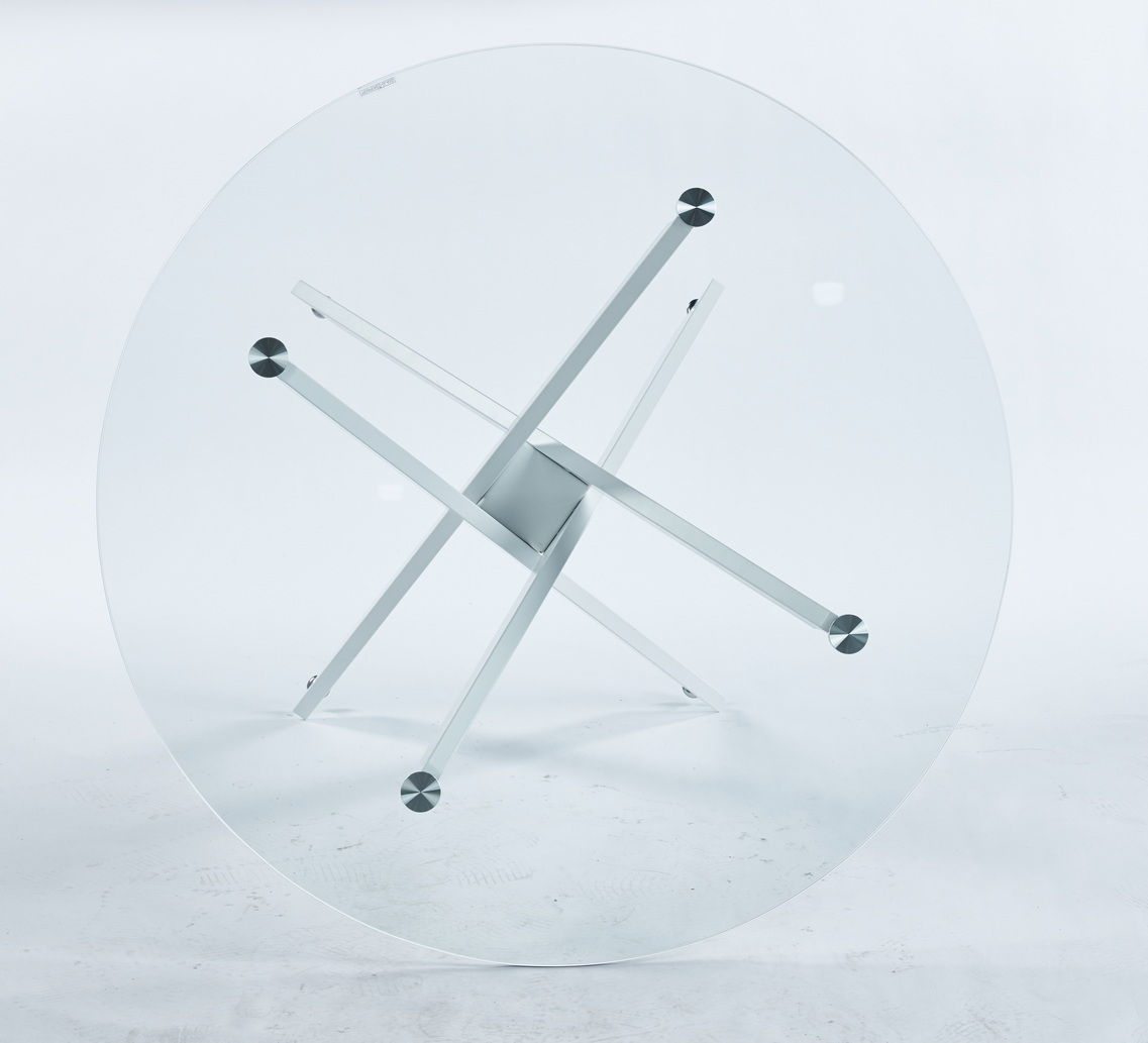 Modern Glass Dining Table with Metal Cross Legs