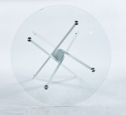 Modern Glass Dining Table with Metal Cross Legs