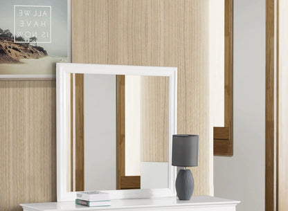 Traditional wall mirror with wood veneer frame leaning on mantel by Unique Piece Furniture on Tampa Home & Garden Store