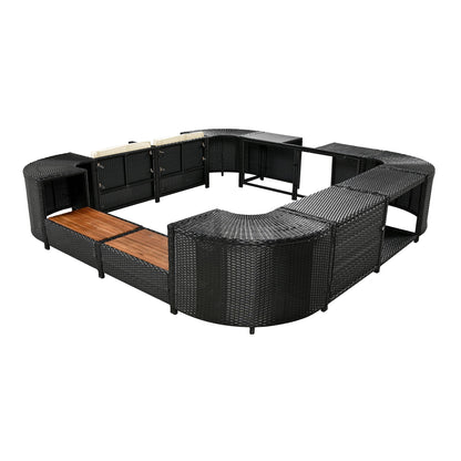 Outdoor Rattan Spa Frame and Modular Storage Seat