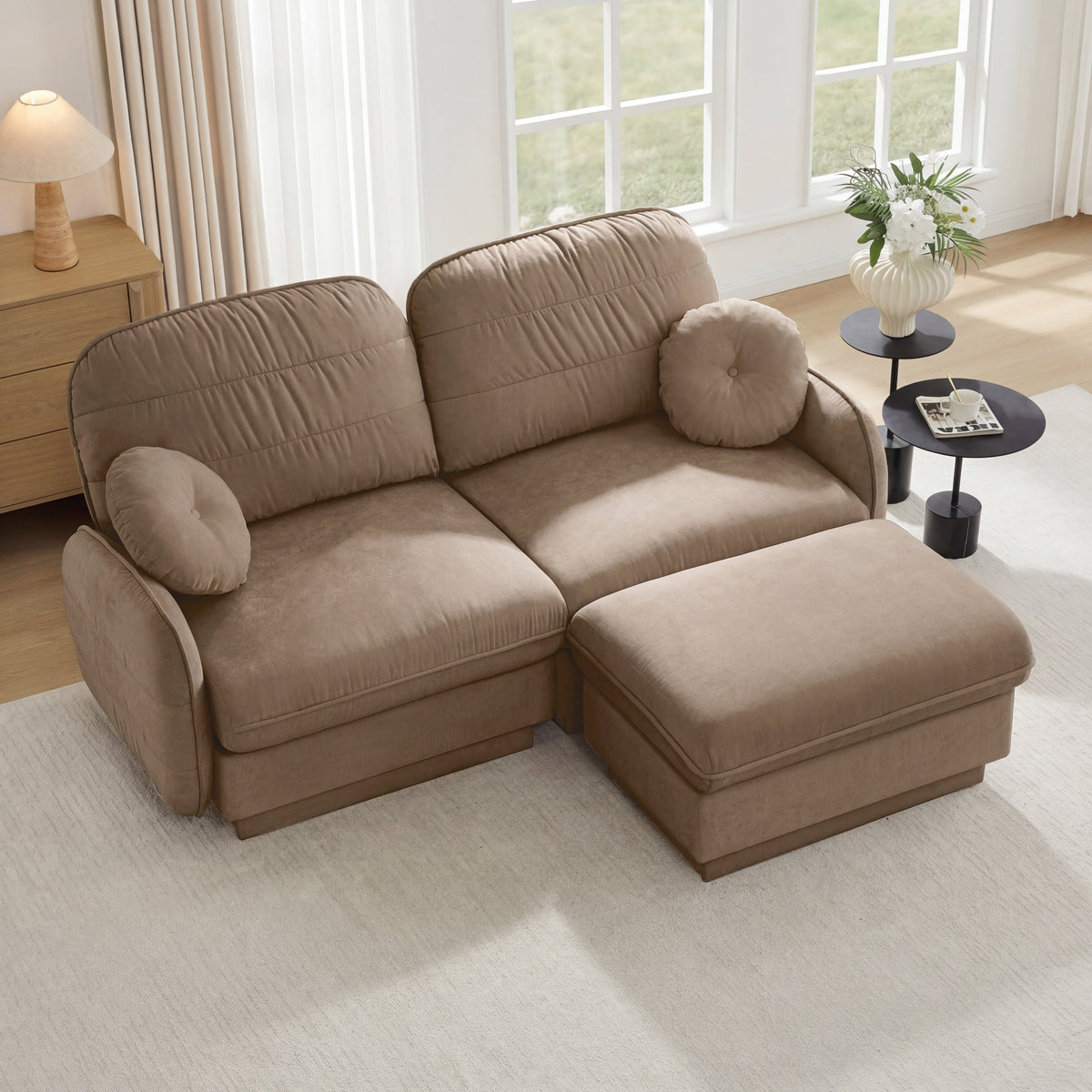 Chenille Cloud L-Shaped Loveseat Sofa taupe fabric by HouseOfZazla on Tampa Home & Garden Store