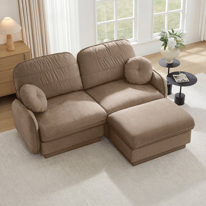 Chenille Cloud L-Shaped Loveseat Sofa taupe fabric by HouseOfZazla on Tampa Home & Garden Store