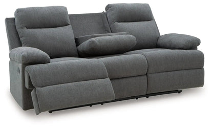 Side-Swipe reclining sofa with drop-down table in gray fabric, 3-seat by Unique Piece Furniture on Tampa Home & Garden Store