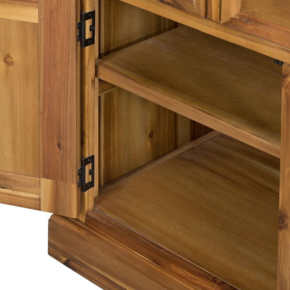 Solid acacia wood accent cabinet with warm honey finish and shelf storage on Tampa Home & Garden Store