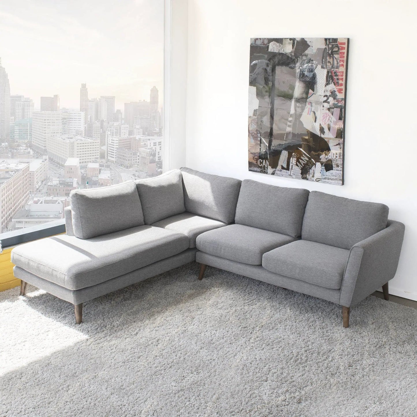 Benson sectional sofa with chaise in light gray fabric, stationary by Unique Piece Furniture on Tampa Home & Garden Store