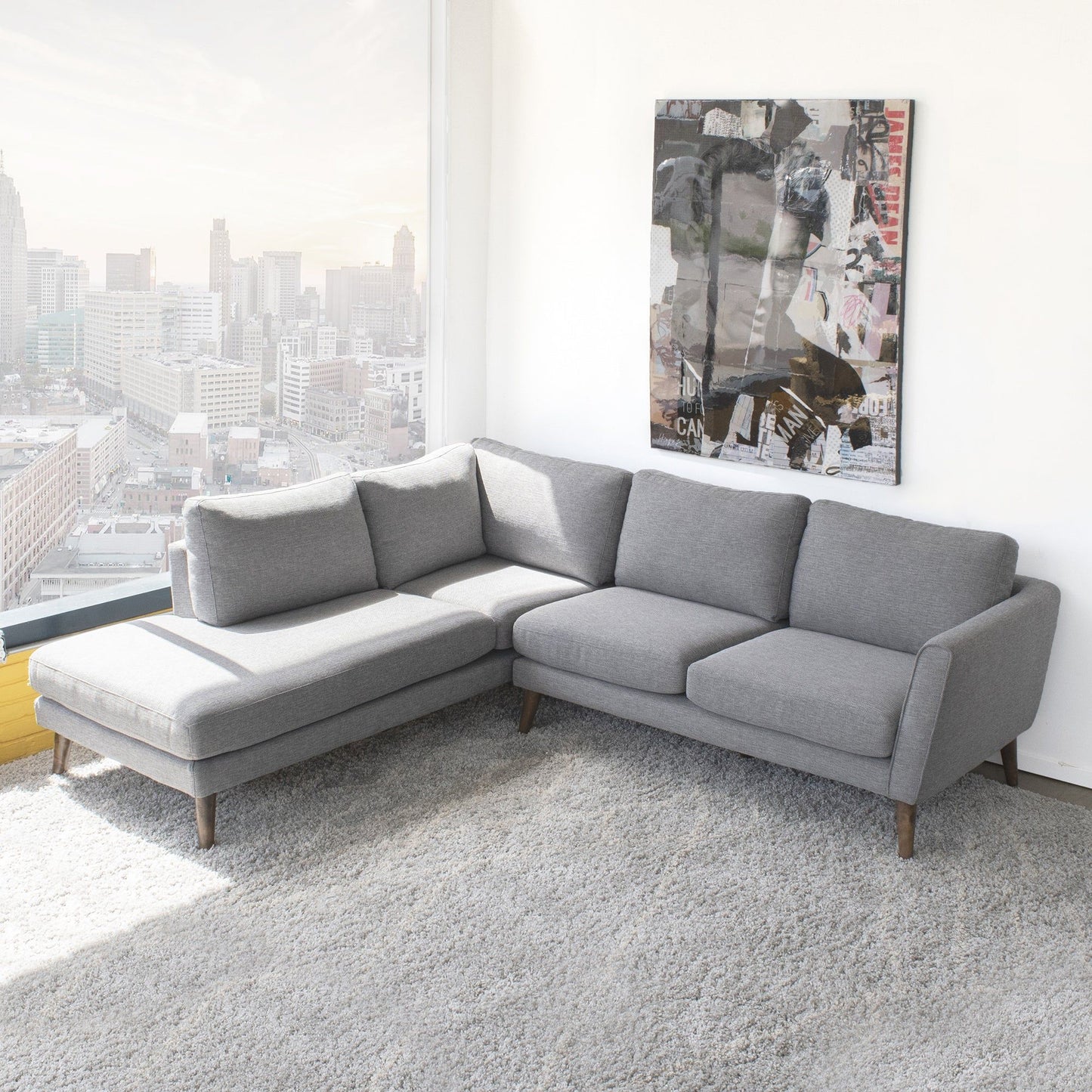 Benson sectional sofa with chaise in light gray fabric, wooden legs HouseOfZazla on Tampa Home & Garden Store