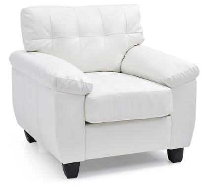 Accent chair by HouseOfZazla, white leather with tufted back and removable back cushion on Tampa Home & Garden Store