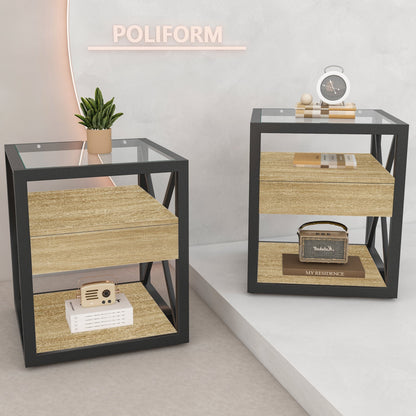 Set of 2 modern end tables with drawers, black metal frames and wood finishes HouseOfZazla on Tampa Home & Garden Store