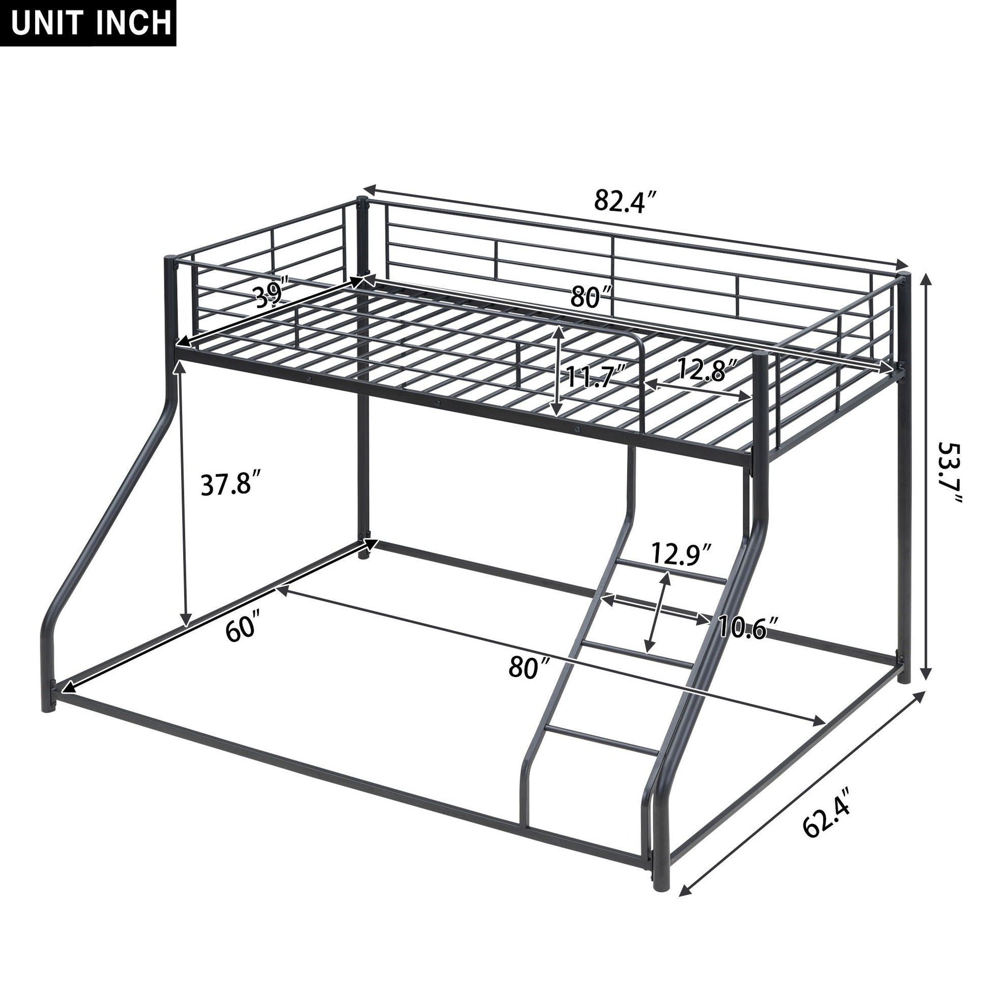 Metal floor bunk bed by HouseOfZazla with sloped ladder, space-saving black steel frame on Tampa Home & Garden Store