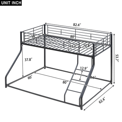 Metal floor bunk bed by HouseOfZazla with sloped ladder, space-saving black steel frame on Tampa Home & Garden Store