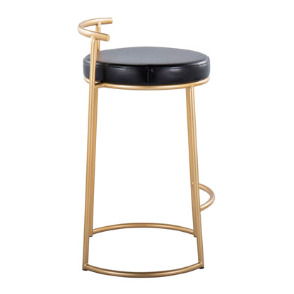 Contemporary round counter stool with padded black seat and gold frame, HouseOfZazla set of 2 on Tampa Home & Garden Store