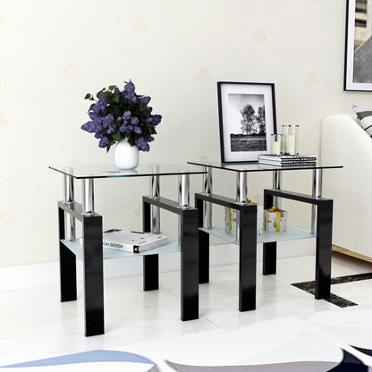 Modern tempered glass end table set with square tops chrome legs by Unique Piece Furniture on Tampa Home & Garden Store