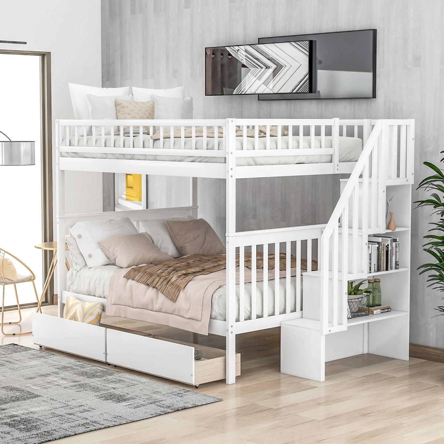 Bunk Bed With Staircase HouseOfZazla white wood frame with stairs on Tampa Home & Garden Store