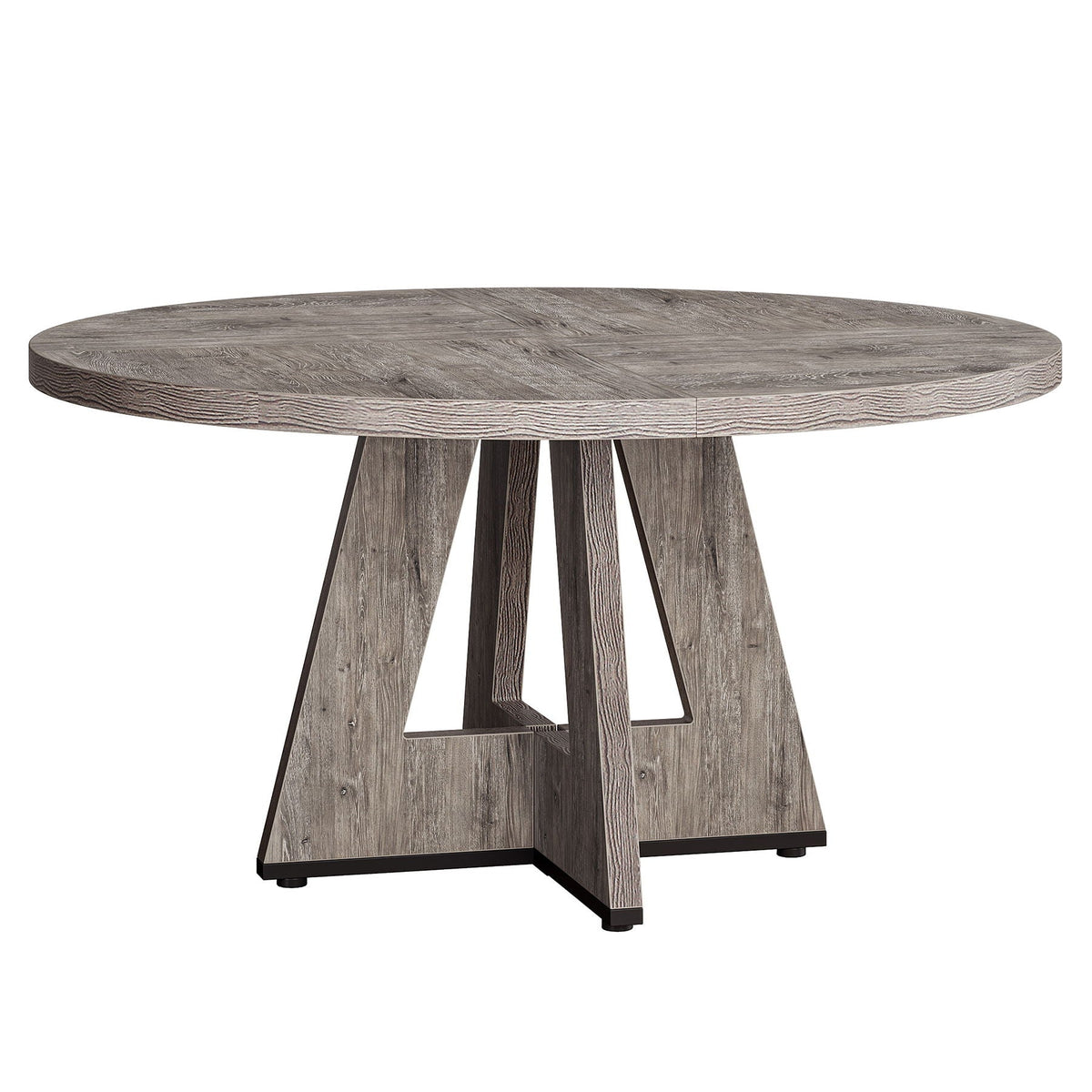 Round Dining Cross Base Kitchen Table with gray wood top and cross legs by HouseOfZazla on Tampa Home & Garden Store
