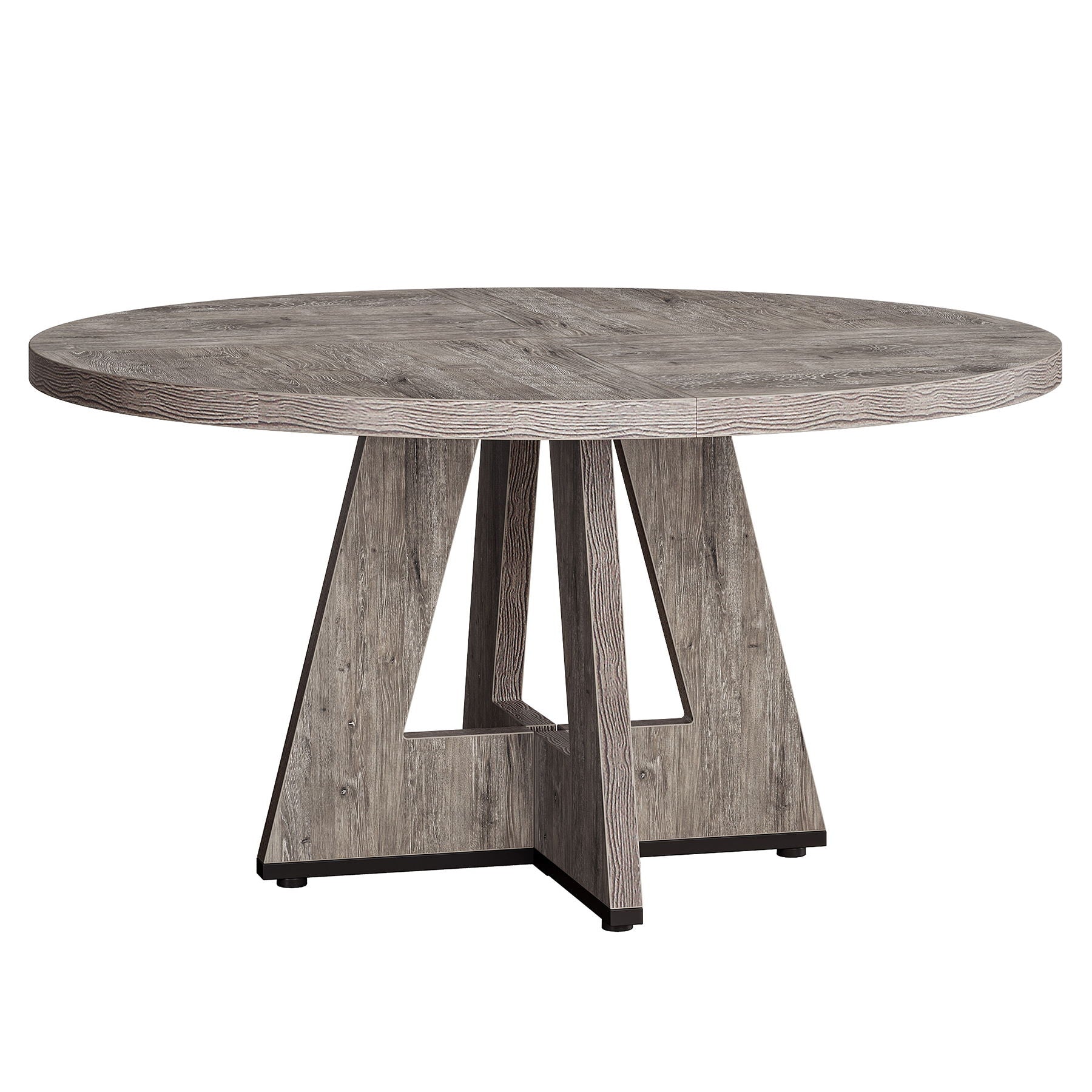 Round Dining Cross Base Kitchen Table with gray wood top and cross legs by HouseOfZazla on Tampa Home & Garden Store