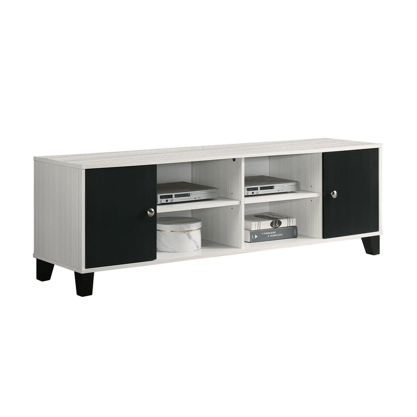 Two Tone TV Stand With Open Shelves Storage