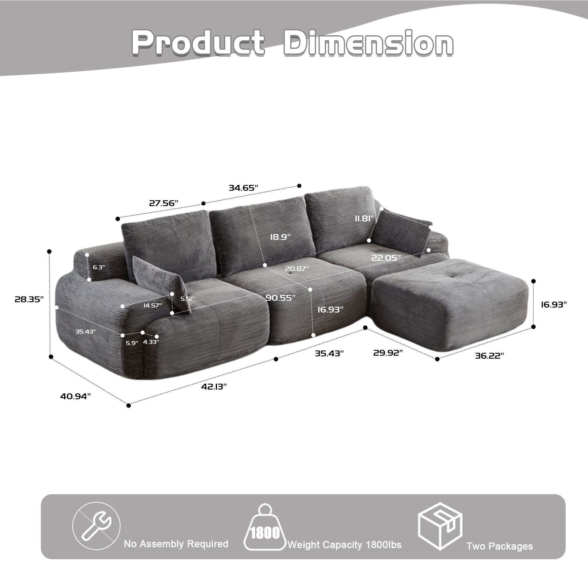 Compressed Sofa Large Sectional 2-Piece Living Room Set in gray fabric by HouseOfZazla on Tampa Home & Garden Store