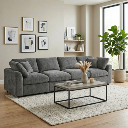 HouseOfZazla U-Style 130.3-inch modular sectional sofa, 4-seater in gray fabric on Tampa Home & Garden Store