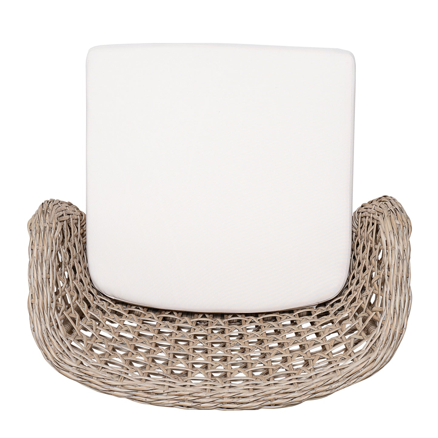 Outdoor Acacia Wood Bar Stool with Cushions beige seat cushion on woven wicker base on Tampa Home & Garden Store