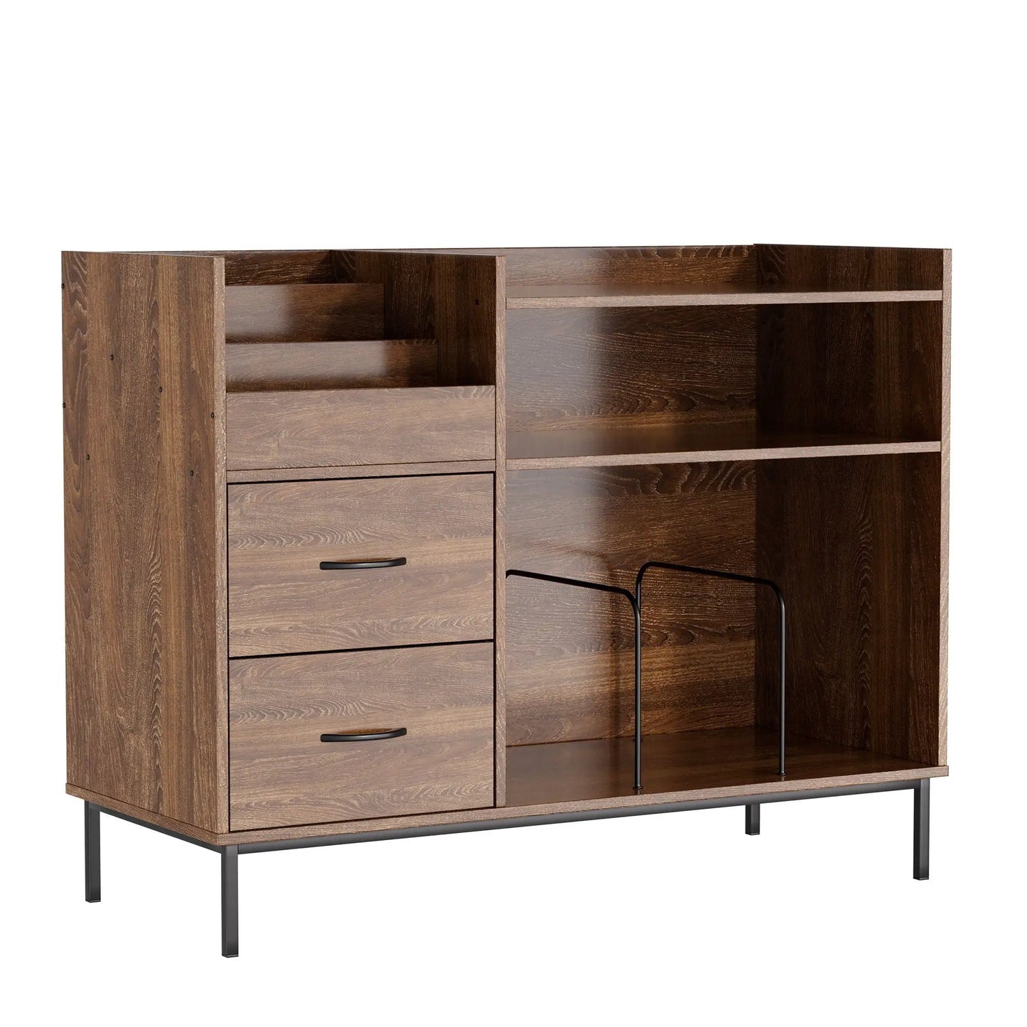 Vinyl record stand with drawers and open shelves in dark wood by Unique Piece Furniture on Tampa Home & Garden Store