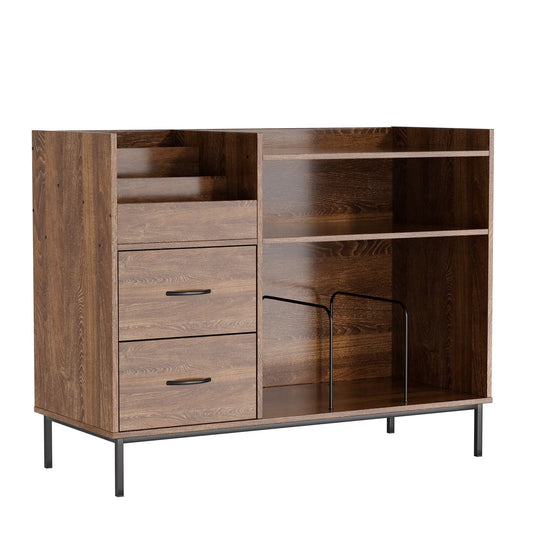 Vinyl record stand with drawers and open shelves in dark wood by Unique Piece Furniture on Tampa Home & Garden Store