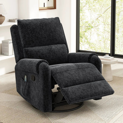 Manual Recliner Massage Chair with Swivel Rocker in dark charcoal fabric, side pocket on Tampa Home & Garden Store