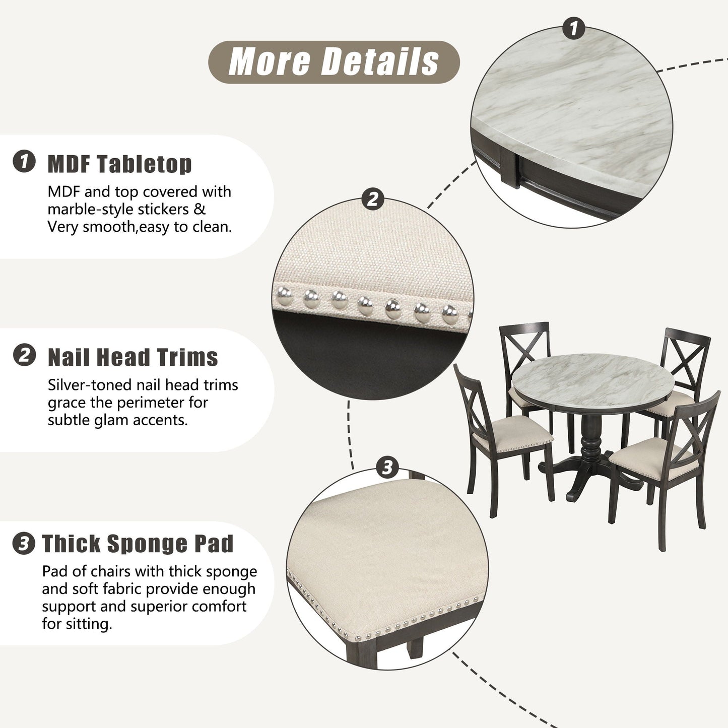 Elegant 5 Pieces Dining Table and 4 Chairs Set