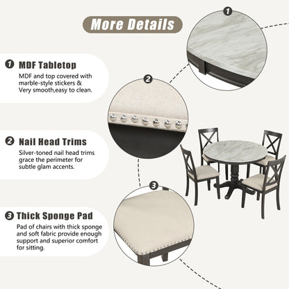 Elegant 5 Pieces Dining Table and 4 Chairs Set
