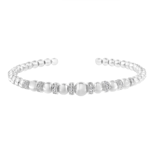 Bracelet: Bids.com .925 sterling silver bead cuff with diamond rondelles, graduated beads 7.5in on Tampa Home & Garden Store
