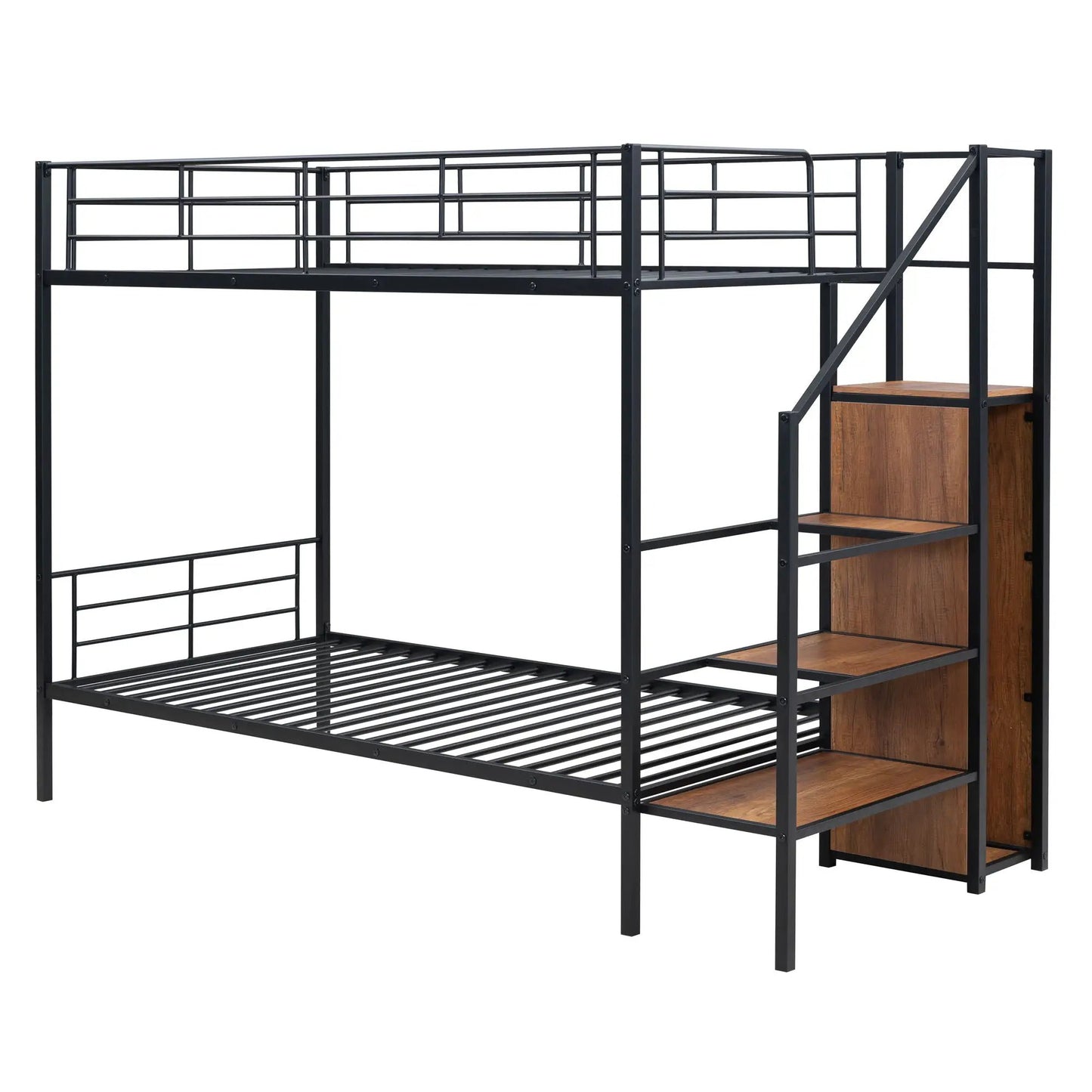 Bunk Bed With Lateral Storage Ladder and Wardrobe