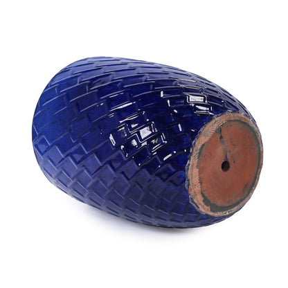 Ceramic blue flowerpot planter with diamond texture and drainage holes by HouseOfZazla on Tampa Home & Garden Store