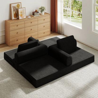 Convertible futon sofa bed in black ribbed fabric with fixed frame by Unique Piece Furniture on Tampa Home & Garden Store