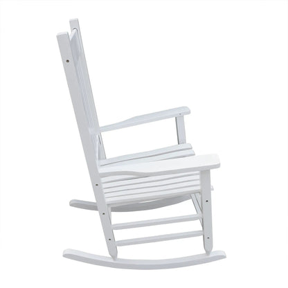 White wooden porch rocker chair with slatted back and seat in Populus wood on Tampa Home & Garden Store
