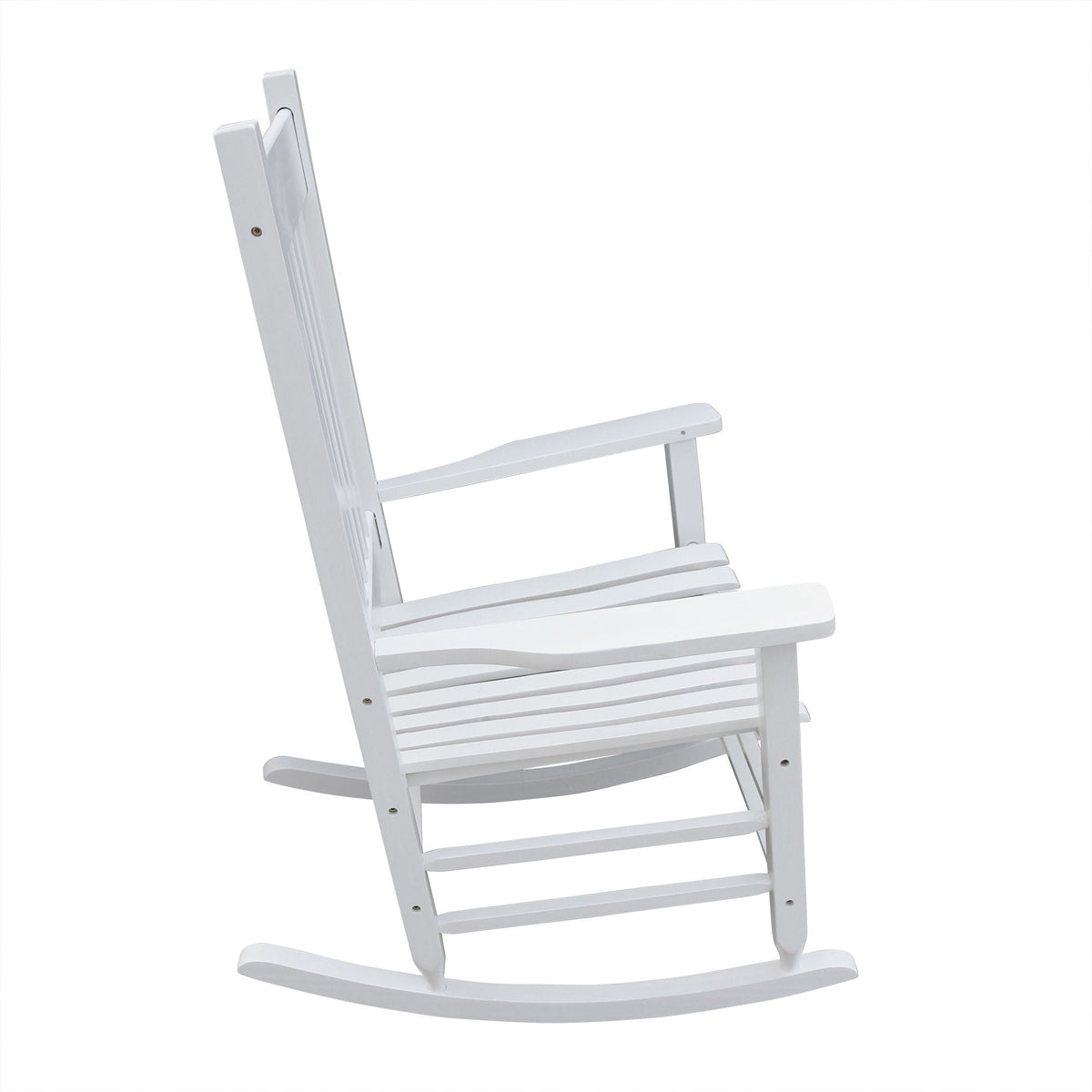 White wooden porch rocker chair with curved rockers and slatted back on Tampa Home & Garden Store
